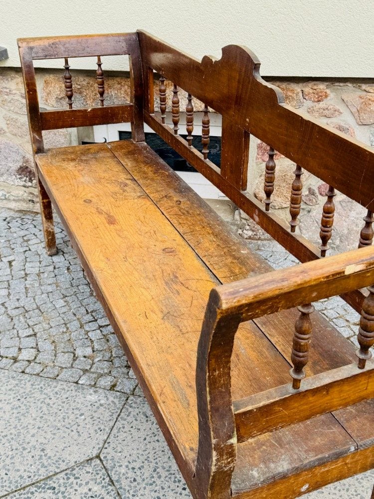 Biedermeier-Bauernbank mit originaler Farbfassung, Kiefer, 19. Jh., Ansicht 2