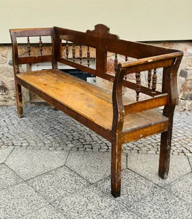 Biedermeier-Bauernbank mit originaler Farbfassung, Kiefer, 19. Jh., Ansicht 3
