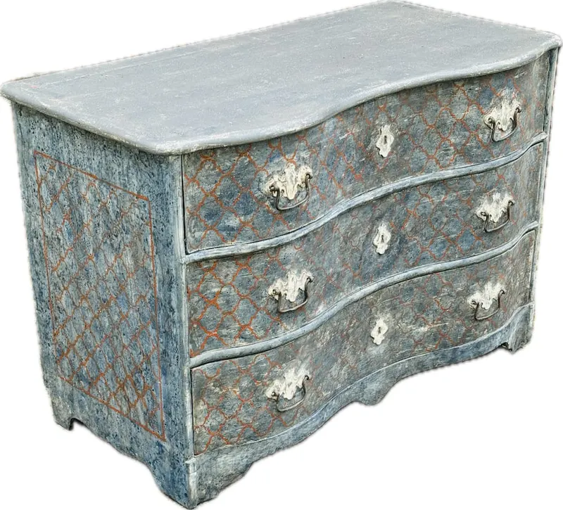 Barockkommode mit blauer Fassung, gustavianisch, 18. Jh.