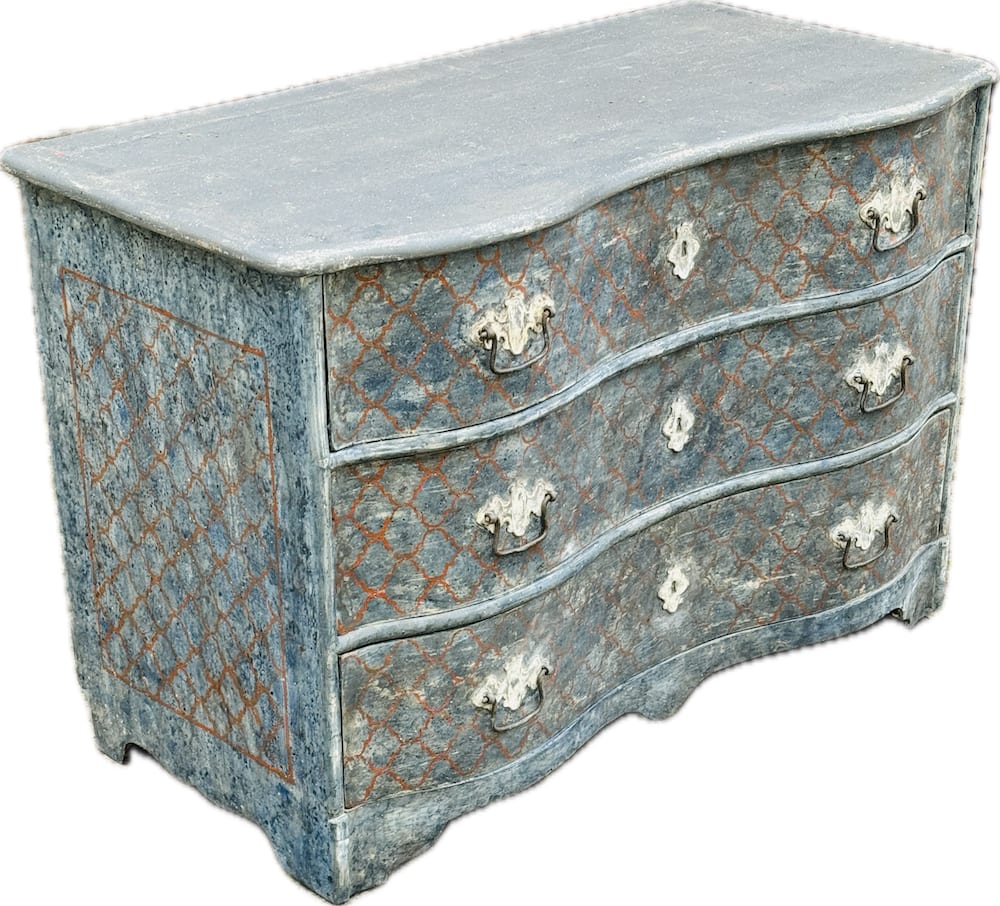 Barockkommode mit blauer Fassung, gustavianisch, 18. Jh., Ansicht 1