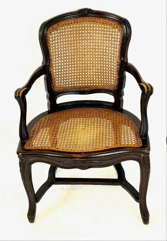 Vier Armlehnstühle im Barockstil, Eiche mit Korbgeflecht, Frankreich, Ende 19. Jh., Ansicht 3