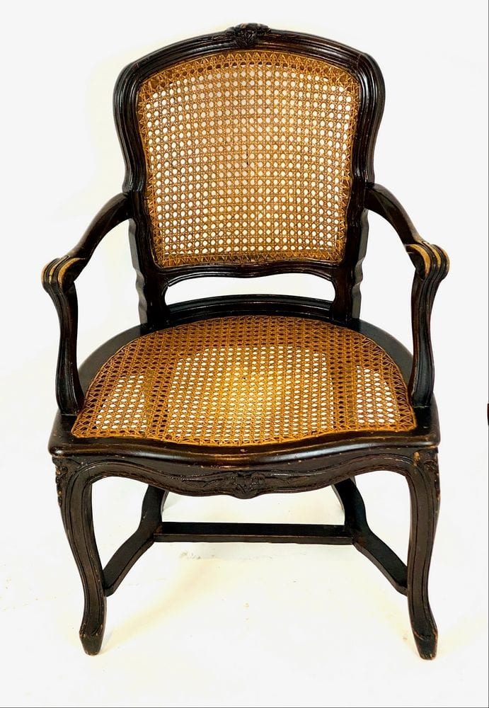 Vier Armlehnstühle im Barockstil, Eiche mit Korbgeflecht, Frankreich, Ende 19. Jh., Ansicht 3