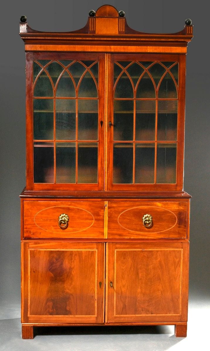 Viktorianischer Schreibschrank mit Aufsatzvitrine, Mahagoni, England, Ende 19. Jh.