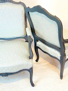 Paar Sessel im Barockstil, 19. Jh., graue Fassung, neu gepolstert, Ansicht 4