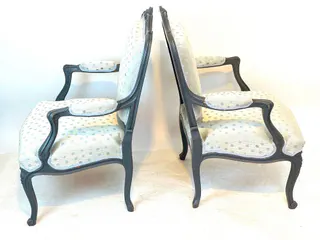 Paar Sessel im Barockstil, 19. Jh., graue Fassung, neu gepolstert, Ansicht 5