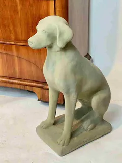 Paar Hundefiguren, Sandsteinguss, als Türwächter, Ansicht 3