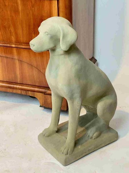 Paar Hundefiguren, Sandsteinguss, als Türwächter, Ansicht 3