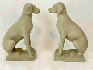 Paar Hundefiguren, Sandsteinguss, als Türwächter, Ansicht 6