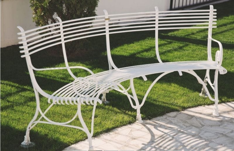 Französische Gartenbank SABOT, gebogen, handgeschmiedet