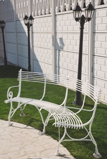 Französische Gartenbank SABOT, gebogen, handgeschmiedet, Ansicht 3