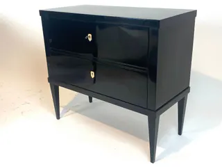 Paar ebonisierte Biedermeier-Kommoden, Schellackpolitur, deutsch, 19. Jh., Ansicht 6