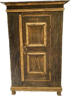 Eintüriger Bauernschrank, Barock, mit farbiger Fassung, 18. Jahrhundert