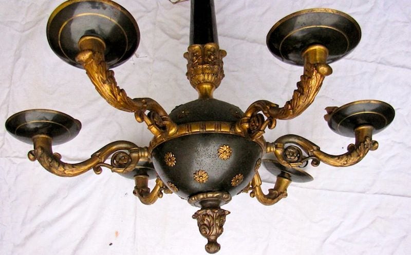 Französische Deckenlampe im Empire-Stil, Bronze, sechsflammig