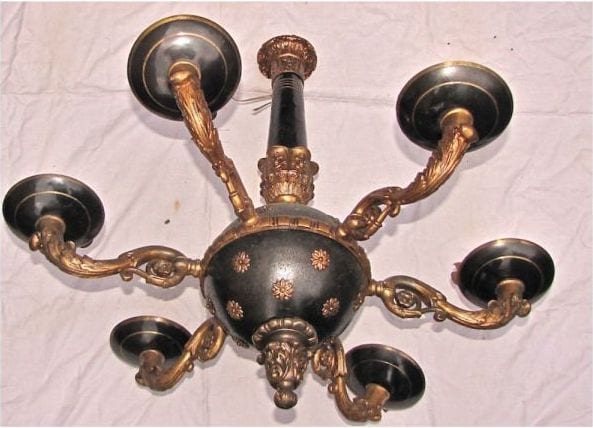 Französische Deckenlampe im Empire-Stil, Bronze, sechsflammig, Ansicht 2