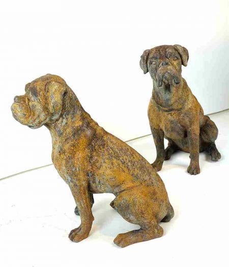Paar Hundefiguren aus Gusseisen, Boxer oder Bulldogge