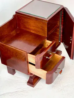 Paar Art-Déco-Nachtschränke, Vogelahorn und Mahagoni furniert, um 1930, Ansicht 3