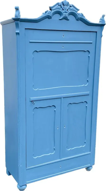 Eintüriger Dielenschrank, Weichholz, blaugrau gefasst, Mitte 19. Jh.