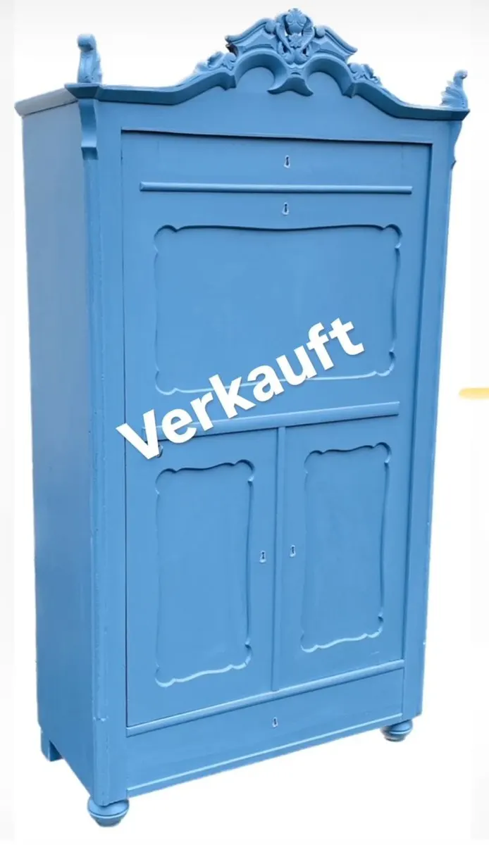 Eintüriger Dielenschrank, Weichholz, blaugrau gefasst, Mitte 19. Jh., Ansicht 5