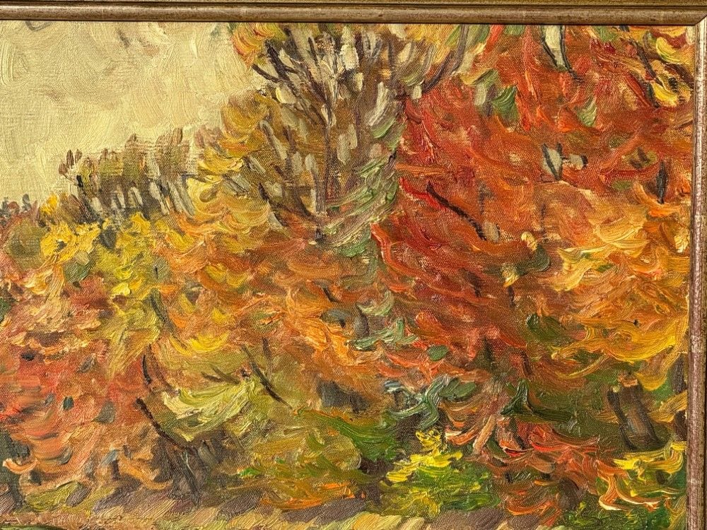 Marie Hager (1872 Penzlin – 1947 Burg Stargard), „Weiher im Herbstwald“, Öl auf Leinwand, Ansicht 2