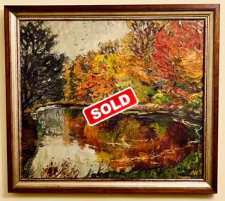 Marie Hager (1872 Penzlin – 1947 Burg Stargard), „Weiher im Herbstwald“, Öl auf Leinwand, Ansicht 5