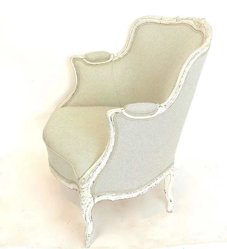 Louis-Quinze-Sessel, weiß gefasst, neu gepolstert, 18./19. Jh.