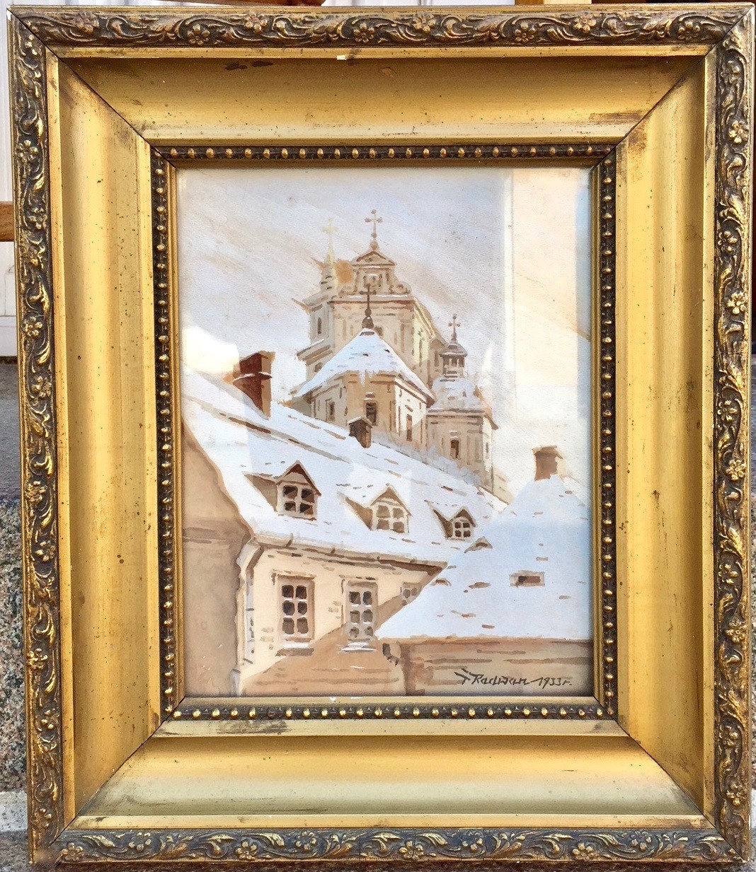Polnisches Aquarell einer winterlichen Kirchen- Ansicht — Ansicht 1