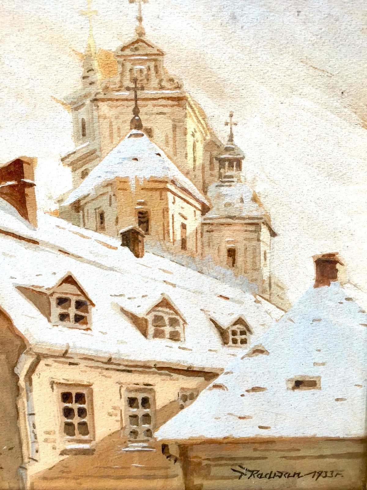 Polnisches Aquarell einer winterlichen Kirchen- Ansicht — Ansicht 2