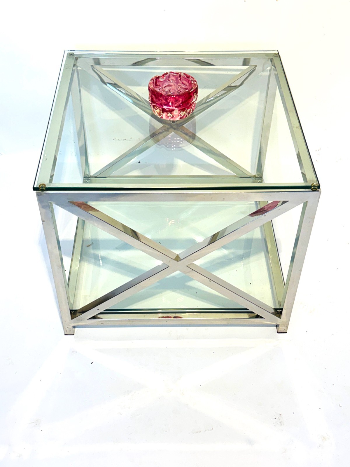 Designer Beistelltisch, Chrom, Glas, New Yorker Design, Lampentisch — Ansicht 2