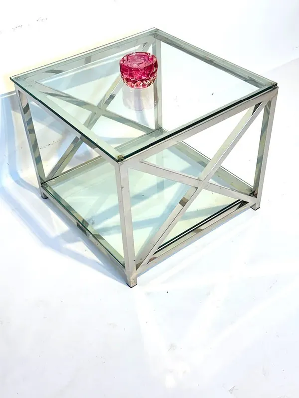 Designer Beistelltisch, Chrom, Glas, New Yorker Design, Lampentisch