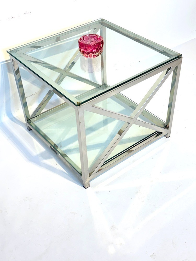 Designer Beistelltisch, Chrom, Glas, New Yorker Design, Lampentisch — Ansicht 1