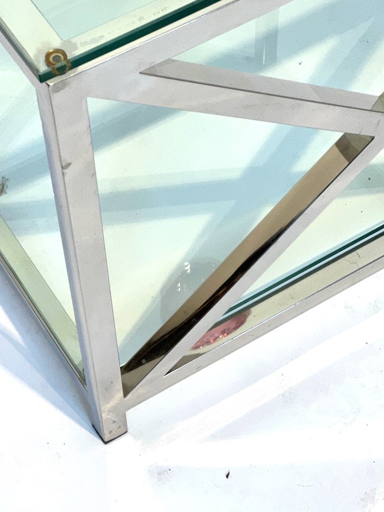 Designer Beistelltisch, Chrom, Glas, New Yorker Design, Lampentisch — Ansicht 3