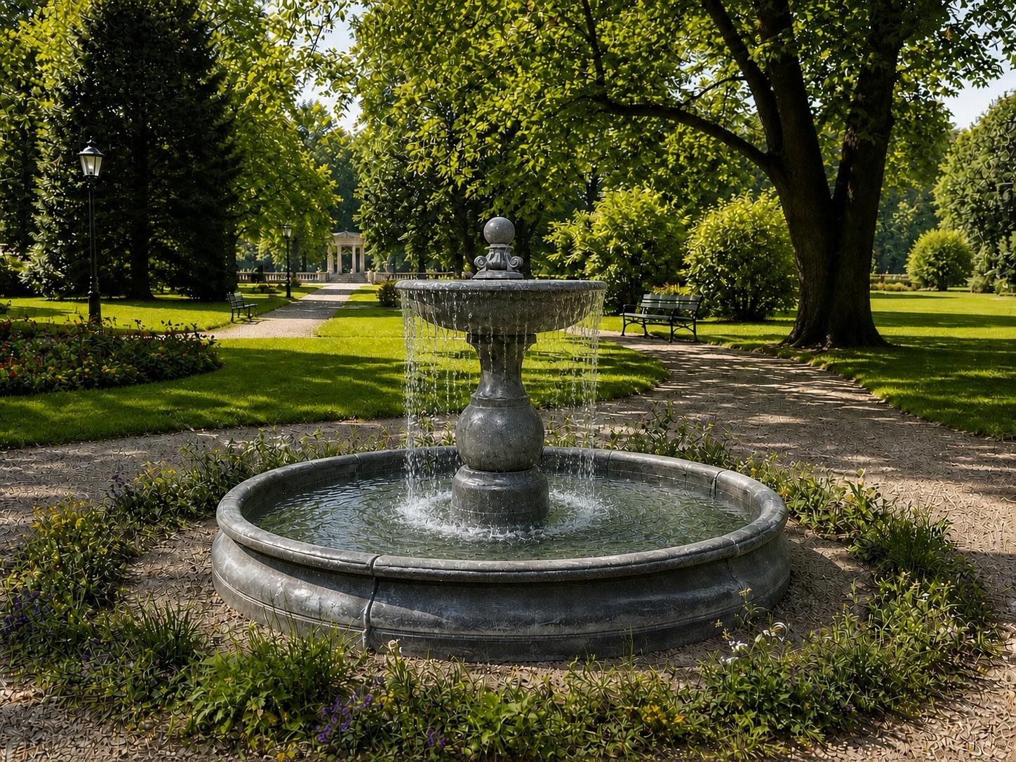 Klassischer Gartenbrunnen, Steinguss, Frankreich, 20. Jhd.mit großem Becken — Ansicht 1
