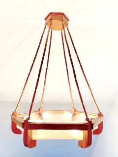 Große Art Deco Deckenlampe, Nussbaum, Frankreich um 1920, sechseckig, Ansicht 2