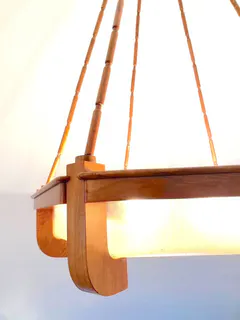 Große Art Deco Deckenlampe, Nussbaum, Frankreich um 1920, sechseckig, Ansicht 3