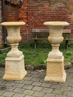 Große Gartenvase mit Sockel, Amphoren, Pflanzgefäße, Sandstein, Klassik, Ansicht 2