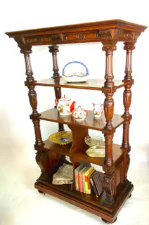 Gründerzeit Etagere, Regal, Freistehend auf Rollen, Eiche, um 1880