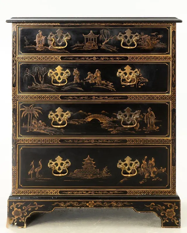 Kleine Chinoiserie-Kommode, viktorianischen Stil, schwarz mit gold. Bemalung