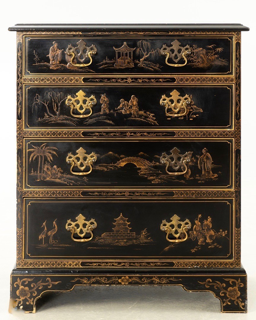 Kleine Chinoiserie-Kommode, viktorianischen Stil, schwarz mit gold. Bemalung — Ansicht 1