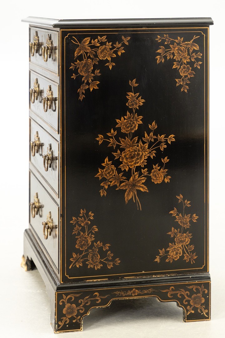 Kleine Chinoiserie-Kommode, viktorianischen Stil, schwarz mit gold. Bemalung — Ansicht 2