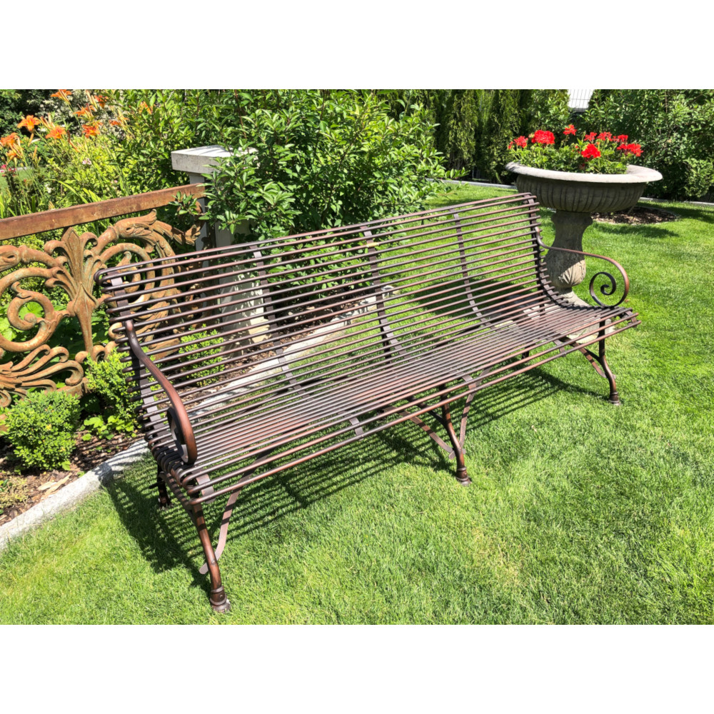 Französische Gartenbank SABOT, Viersitzer, Handgeschmiedet, Schmiedeeisen — Ansicht 1