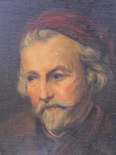 Porträtgemälde eines bärtigen Mannes mit roter Kappe, im vergoldeten klassizistischen Rahmen, Ansicht 3