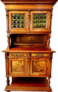 Kleines Gründerzeit Buffet mit Glasaufsatz, Nussbaum, Berlin um 1880