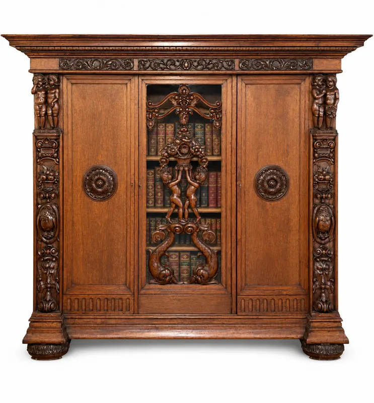 Prunk-Bücherschrank - Vitrinenschrank, Historismus um 1900, im Stil der Neo-R.