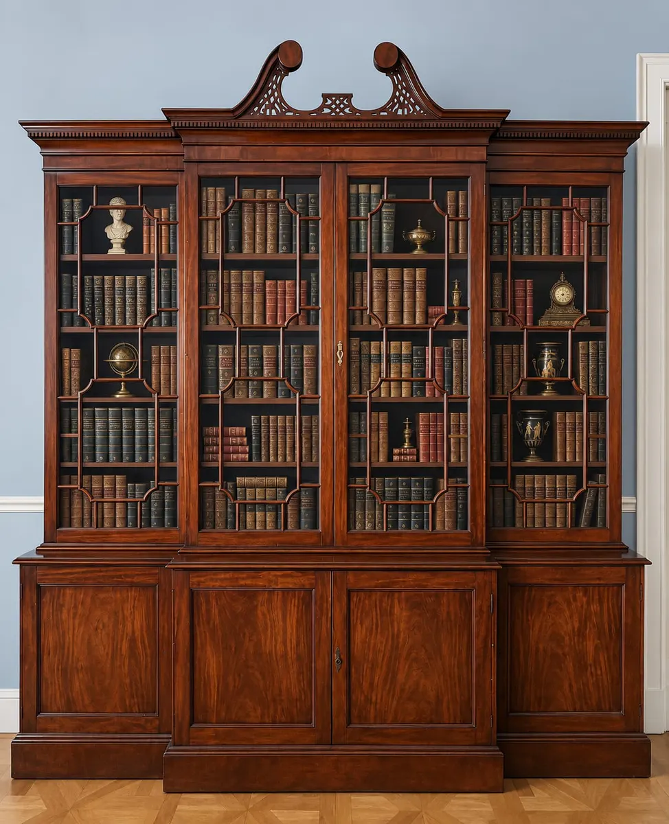 Breakfront-Bibliotheksschrank, Glasvitrine, Mahagoni, England 20. Jhd. , Ansicht 1