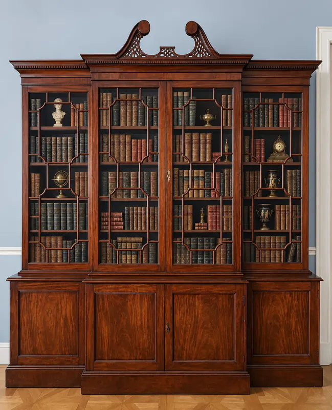 Breakfront-Bibliotheksschrank, Glasvitrine, Mahagoni, England 20. Jhd. 