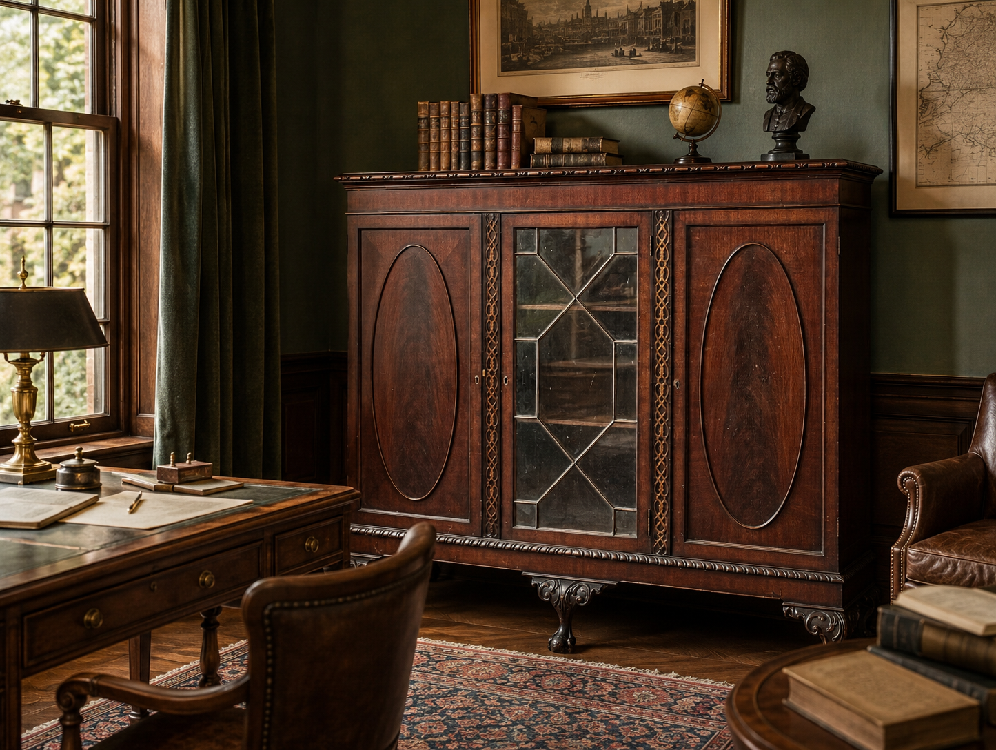 Mahagoni-Bücherschrank mit Krallenfüßen im Chippendale-Stil — Ansicht 1