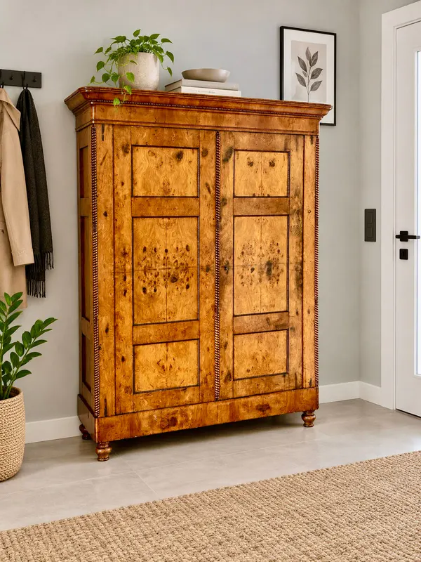 Biedermeier-Schrank aus Wurzelholz mit Seilstabprofilen