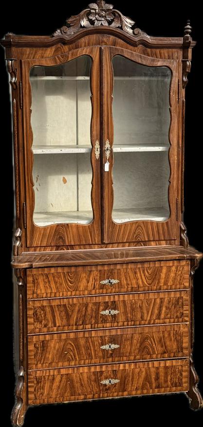 Zweiteiliger Aufsatzschrank mit Vitrine, Deutsch um 1860 — Ansicht 1