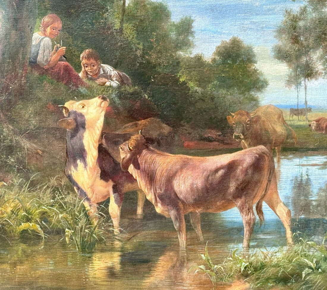 Rinder am Waldteich – Ländliche Idylle im Stil der Münchner Schule (Johann Friedrich Voltz ?) — Ansicht 2