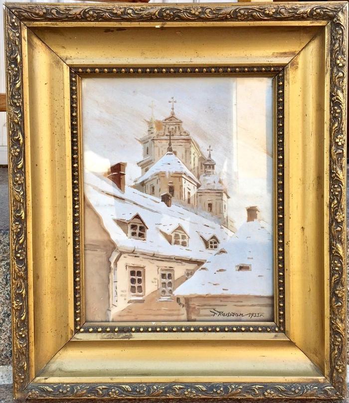 Polnisches Aquarell einer winterlichen Kirchen- Ansicht — Ansicht 1